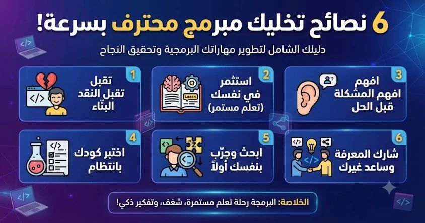 6 نصائح تخليك مبرمج محترف بسرعة