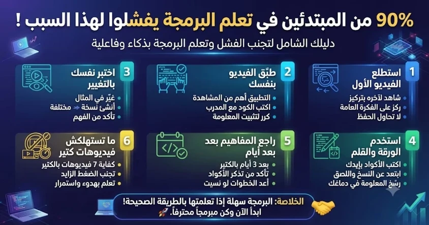 90% من المبتدئين في تعلم البرمجة يفشلوا لهذا السبب !