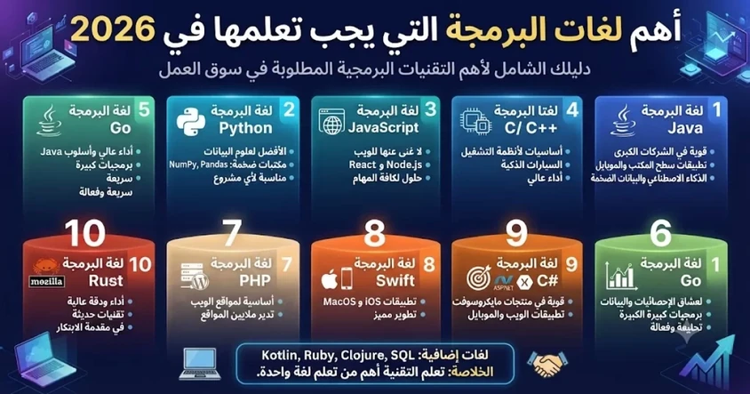 أفضل 10 لغات برمجة يجب تعلمها في 2026