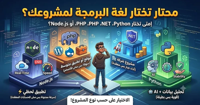 اختيار التقنية المناسبة بين Python و.NET وPHP وNode.js
