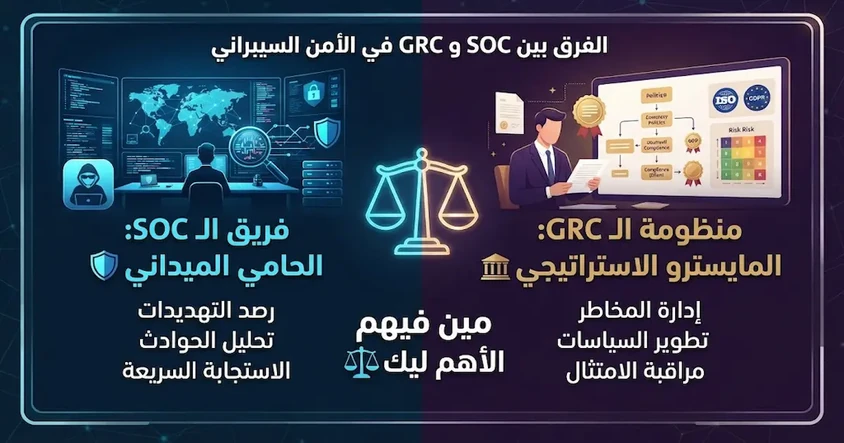الفرق بين SOC و GRC في الأمن السيبراني