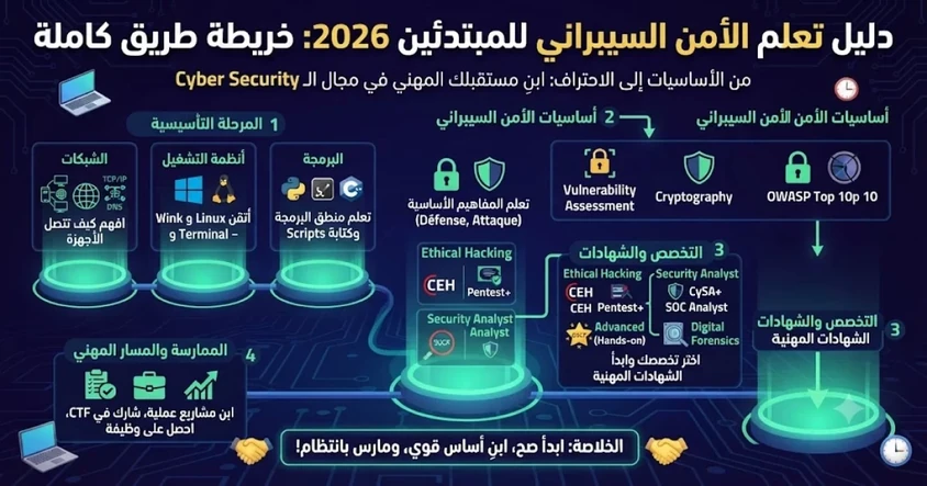 دليل تعلم الأمن السيبراني للمبتدئين 2026