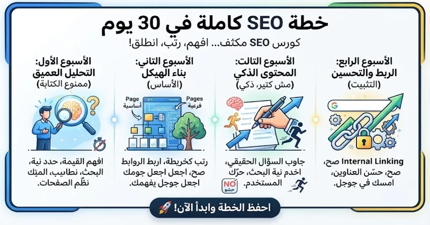 خطة SEO كاملة في 30 يوم خطوة بخطوة