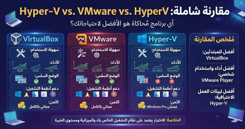 مقارنة بين برامج المُحاكاة. كـ VirtualBox و VmWare و ..