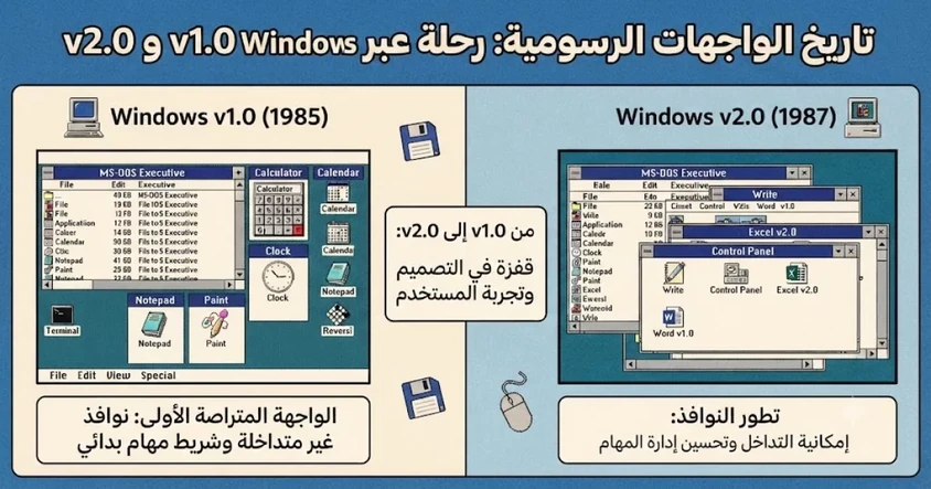 صور من أول نسخة للويندوز فى التاريخ النسخة v1.0 - v2.0