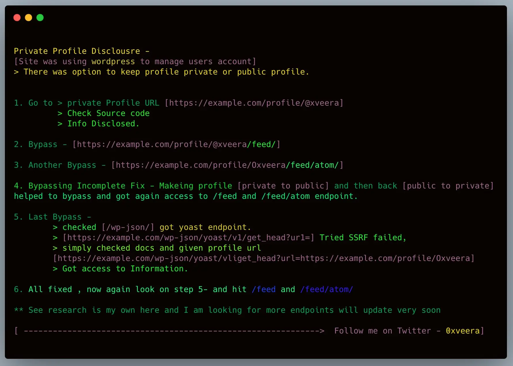 Wordpress private profile disclosure