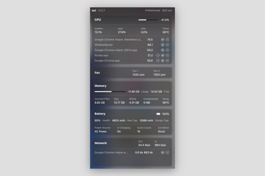 eul, clear and simple status monitoring in mac OS