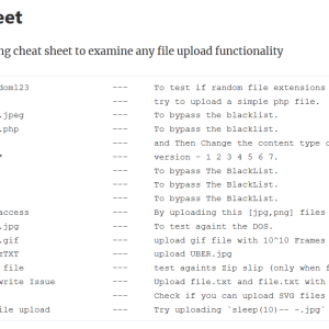 Cheatsheet to examine any file upload functionality